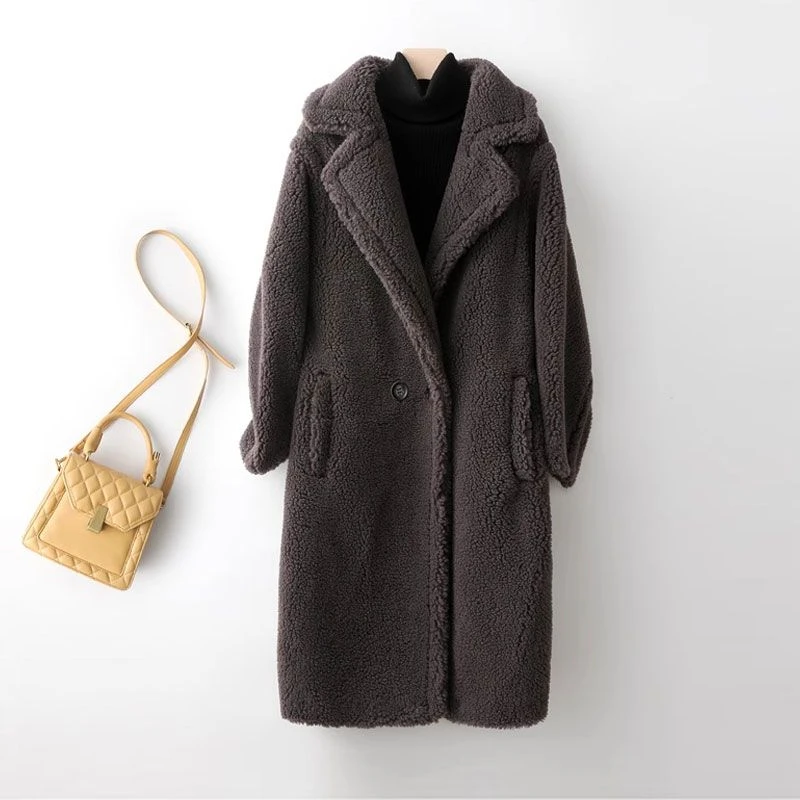 人造皮草 女士羊驼毛泰迪大衣加厚长款秋冬外套010