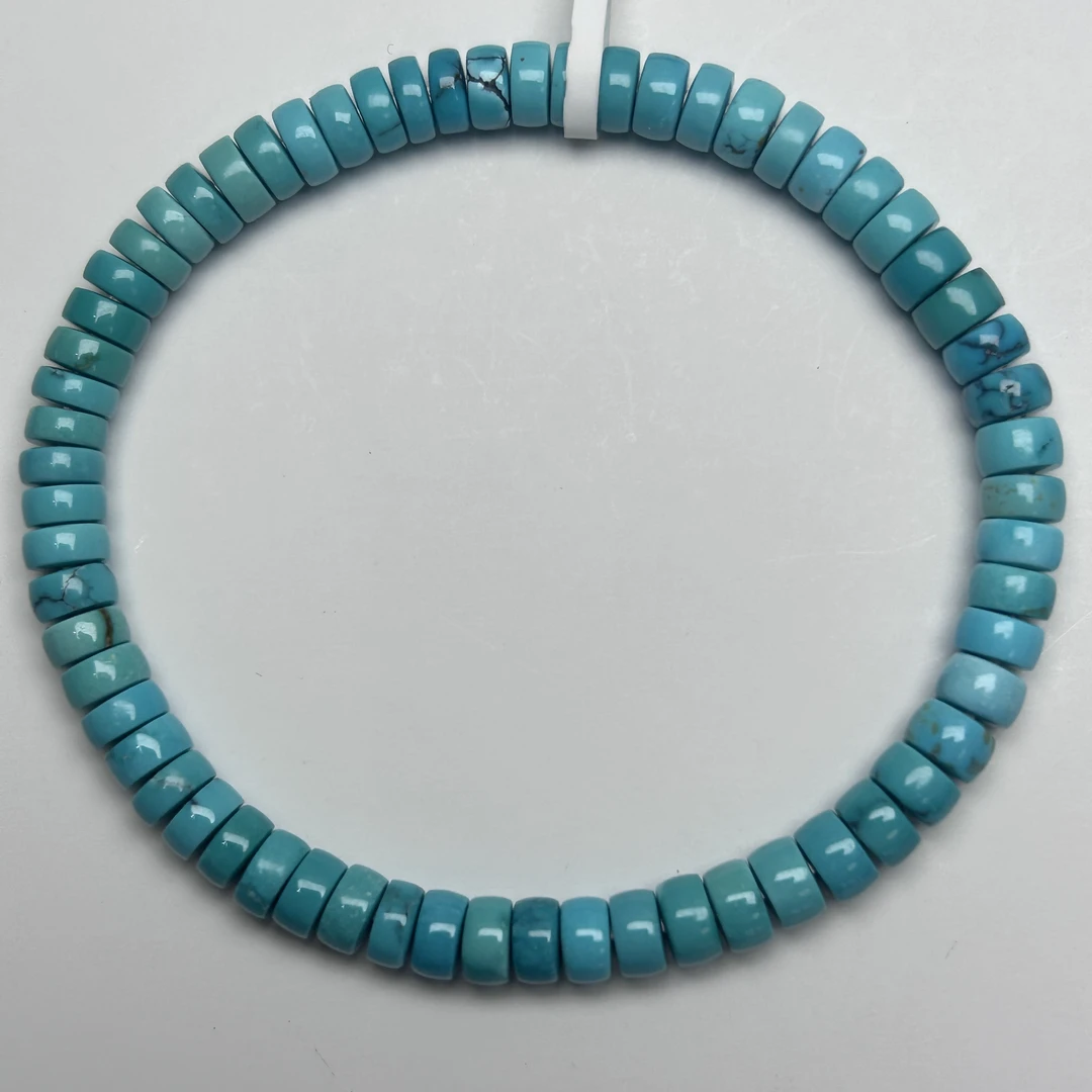 湖北竹山原矿高瓷蓝绿绿松石直切药片单圈手串手链5×2.8mm