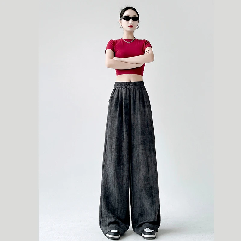 冰丝扎染阔腿裤休闲高腰垂感夏季薄款防晒凉凉裤