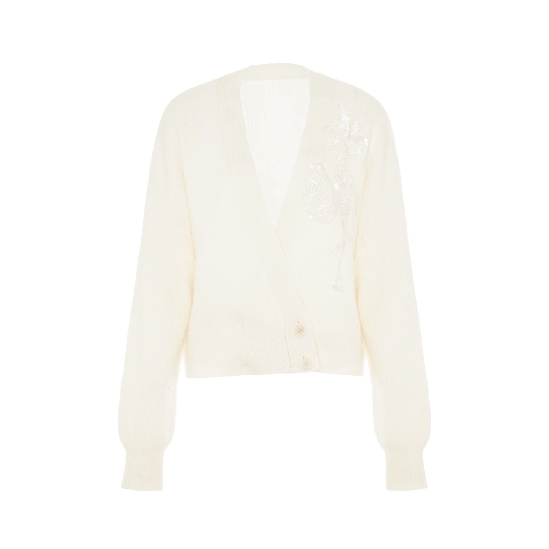 LYNEE 新品【金标系列】蝴蝶兰珠片交叠领宽松针织开衫女LGD2EAK021