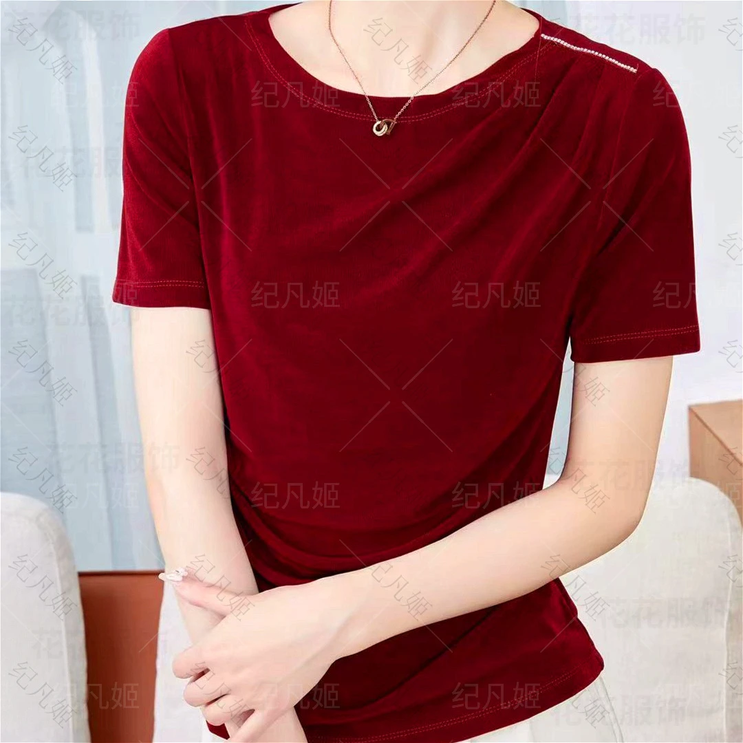 纪凡姬/23-33-【丝滑一夏】夏季肩膀钻高级醋酸T恤