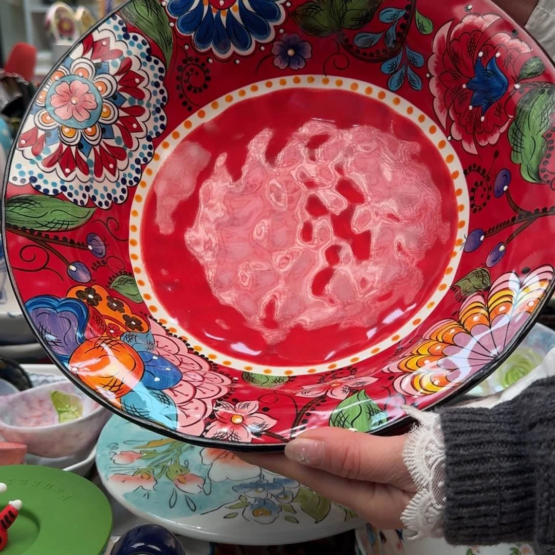 瓷片外贸12英寸红奥克大盆1只