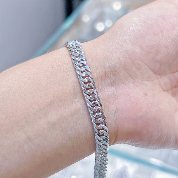 铂金950男士手链8切双扣古巴经典百搭官方质检一物一证