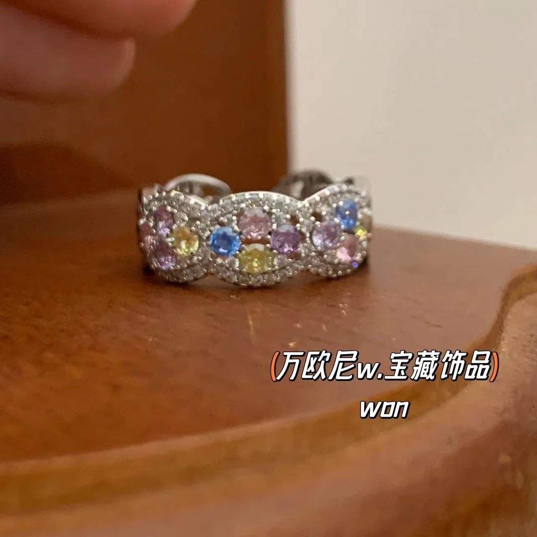 铜合金合成锆石戒指 CHANGE x 多巴胺戒指 彩色轻奢气质 弧J223