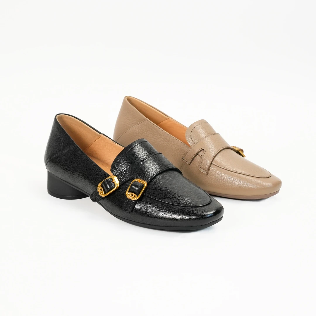 3厘米跟高春季新款单鞋舒适时尚休闲女士真皮粗跟方头中跟