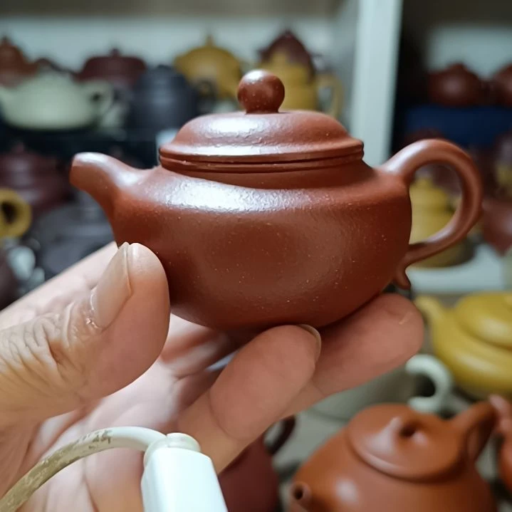 紫砂茶盘原矿红降坡莲子粗砂140cc半手工