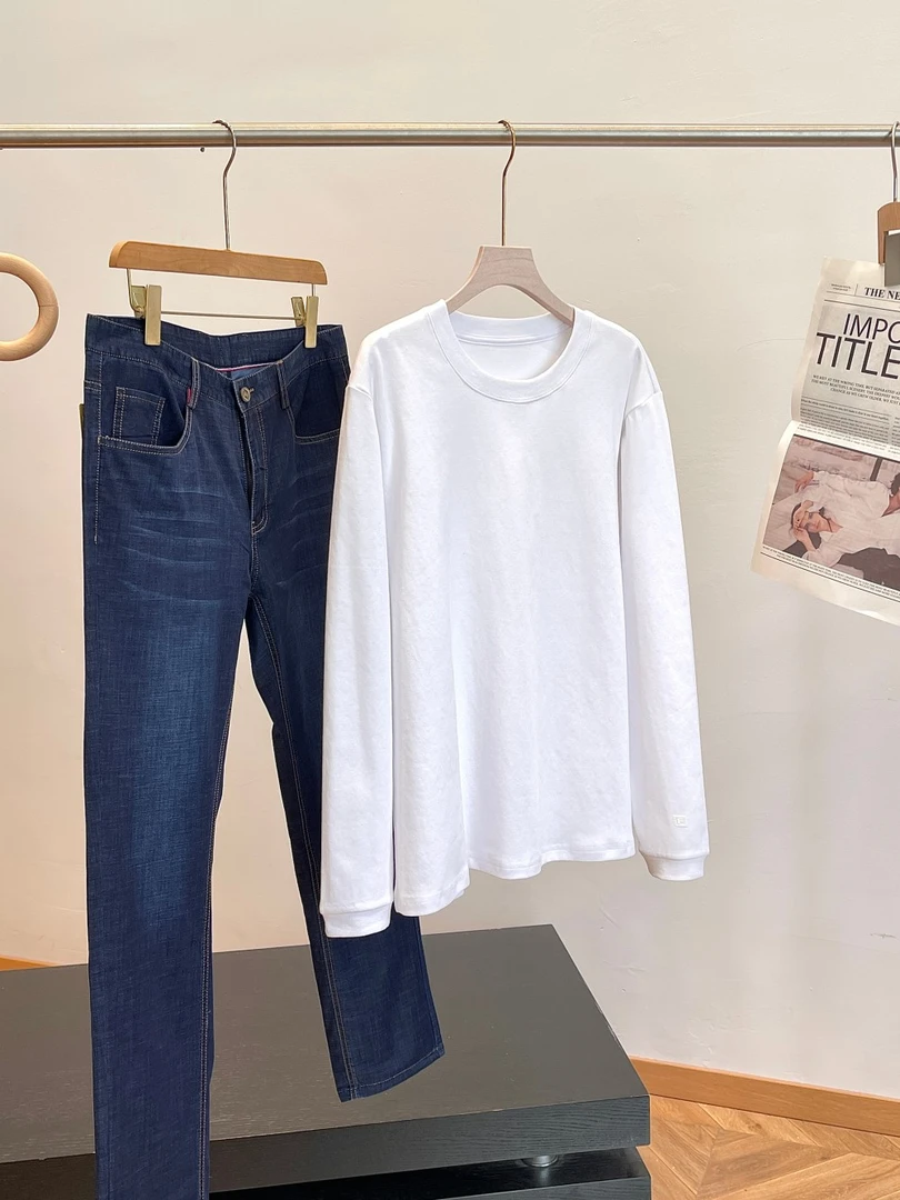 B轻奢T同料！高克重优质棉！蜂窝肌理圆领打底衫长袖T恤 C10 H6771