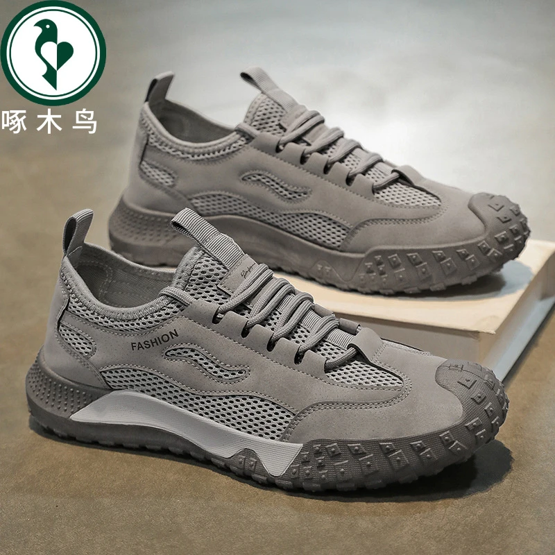 【正品】啄木鸟男鞋新款透气休闲网面鞋子男款春秋季镂空软底休闲