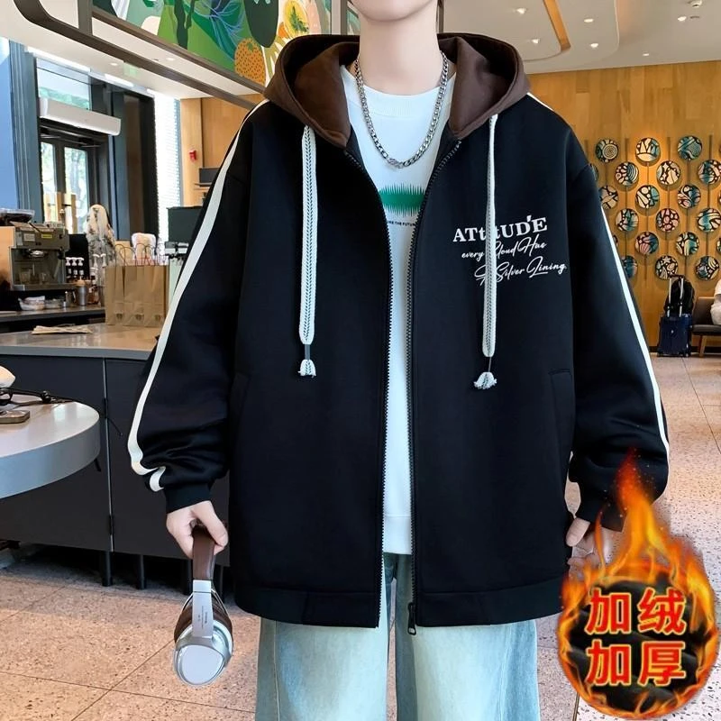 棒球服外套男生秋冬季新款初高中学生青少年加绒加厚宽松夹克男装