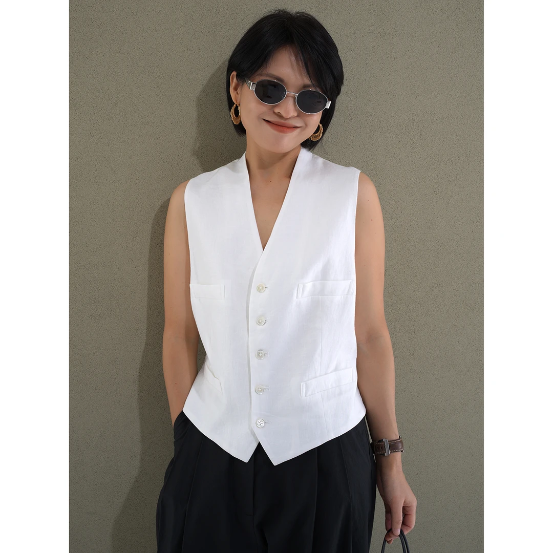 UPINLOOK重磅面料 质感狠高及~女V领口袋马甲上衣155305