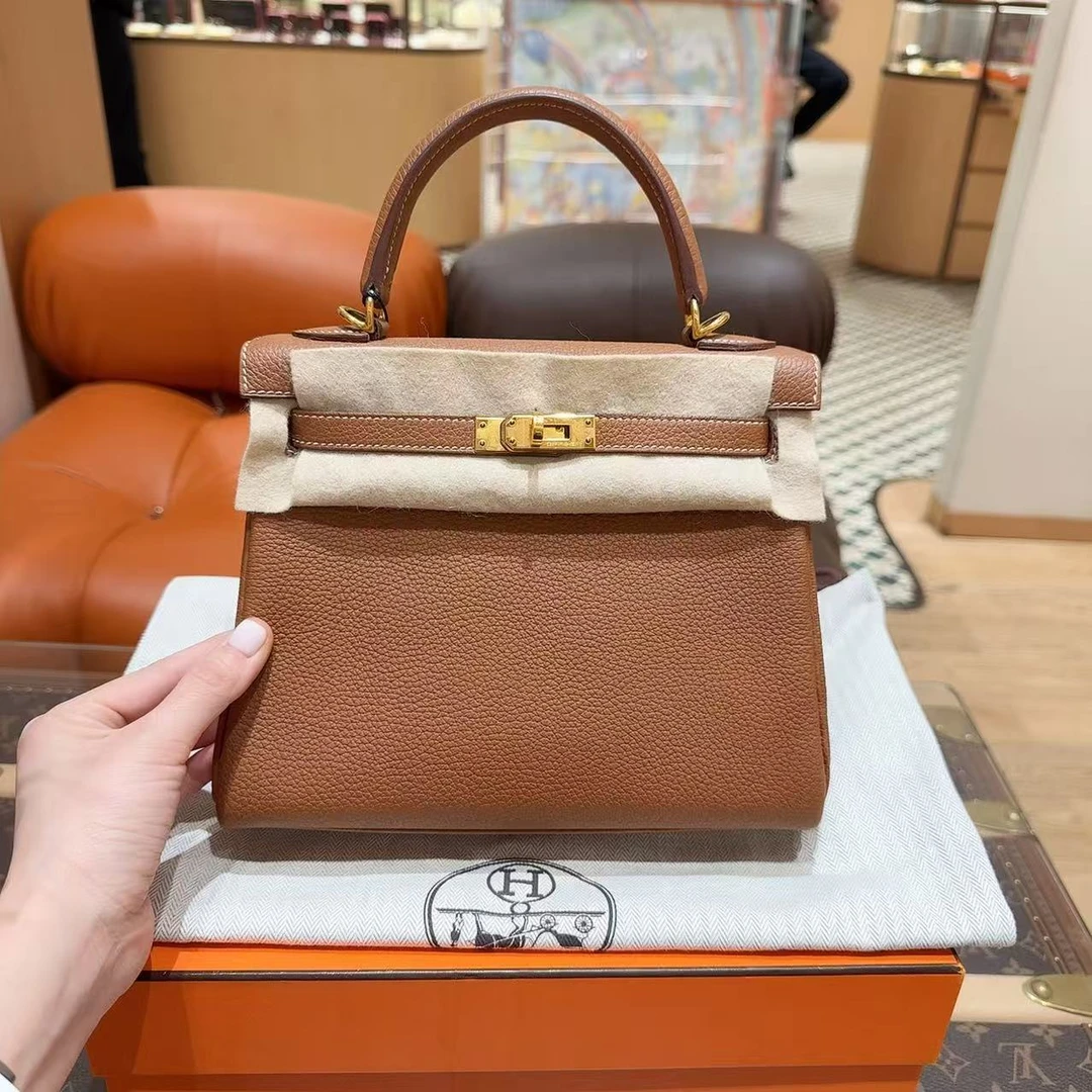 99新 Hermes/爱马仕 Kelly25 金棕金扣 togo皮 Z刻!