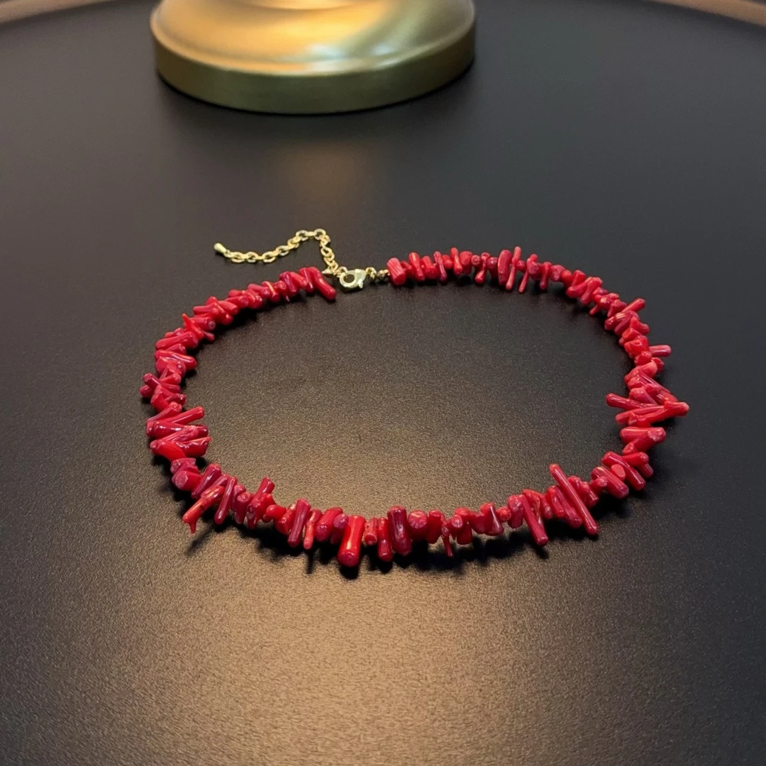 铜合金玻璃项链 红色项链不规则民族风复古颈链NEGlc 0663