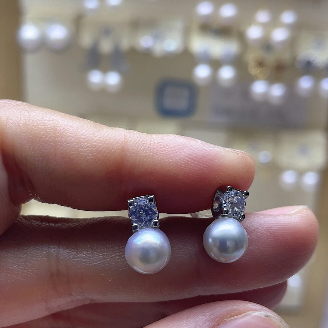 银S925镶嵌海水珍珠耳饰