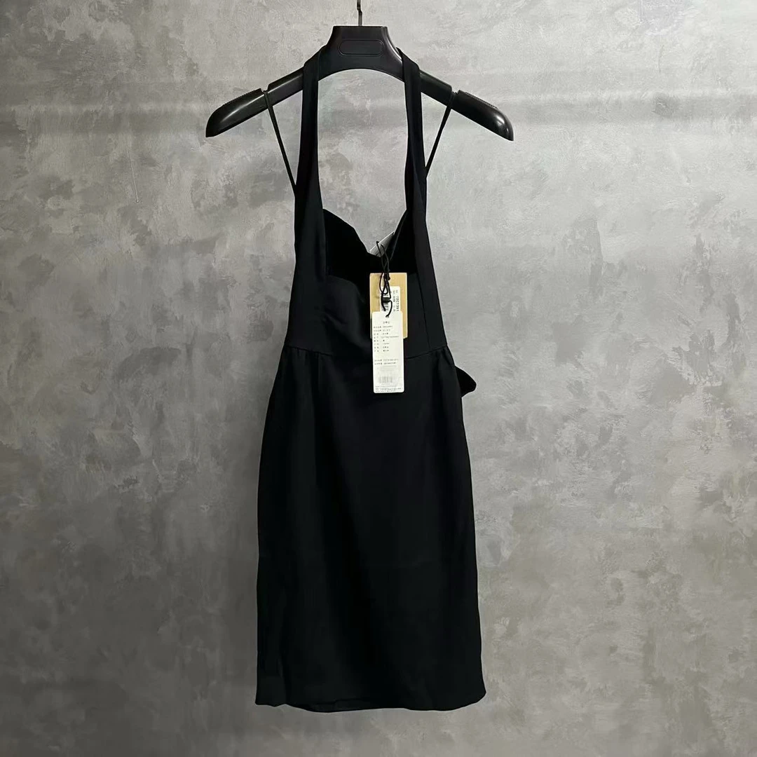 dsquared2黑色纯色优雅吊带连衣裙/42