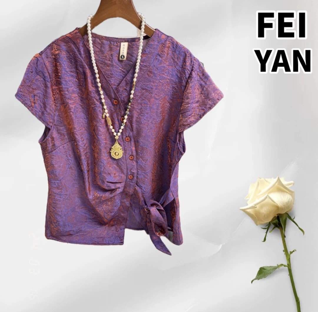 新中式夏季新款高级感流光溢彩提花百搭气质上衣755