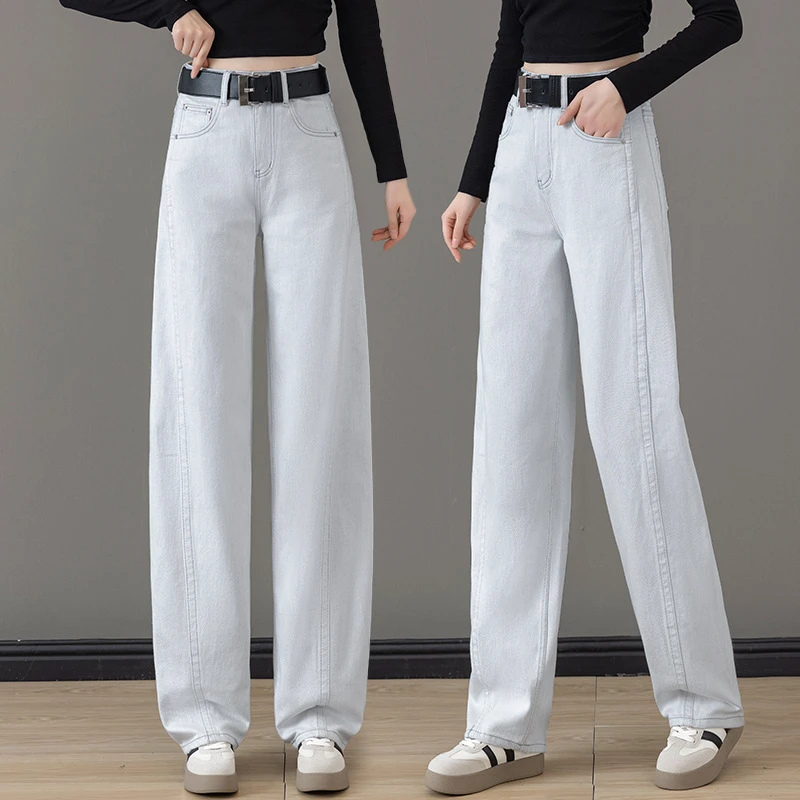弯刀牛仔裤女春秋季2025年新款高腰宽松窄版直筒垂感香蕉阔腿裤子