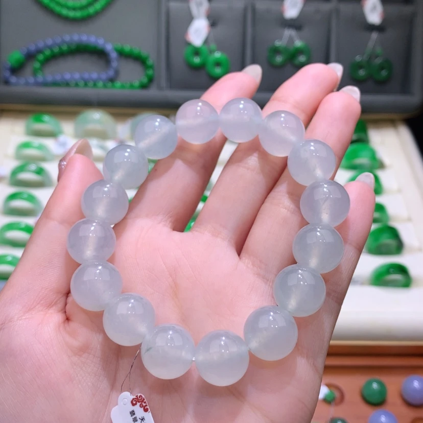 【闪购商品】未镶嵌戒指翡翠卡12.6mm冰种白月光手链