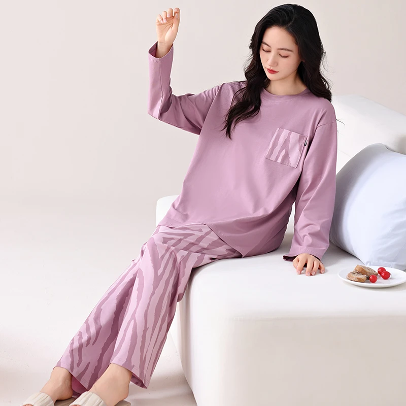 女秋季带胸垫睡衣长袖可外穿睡衣高颜值柔软家居服套装