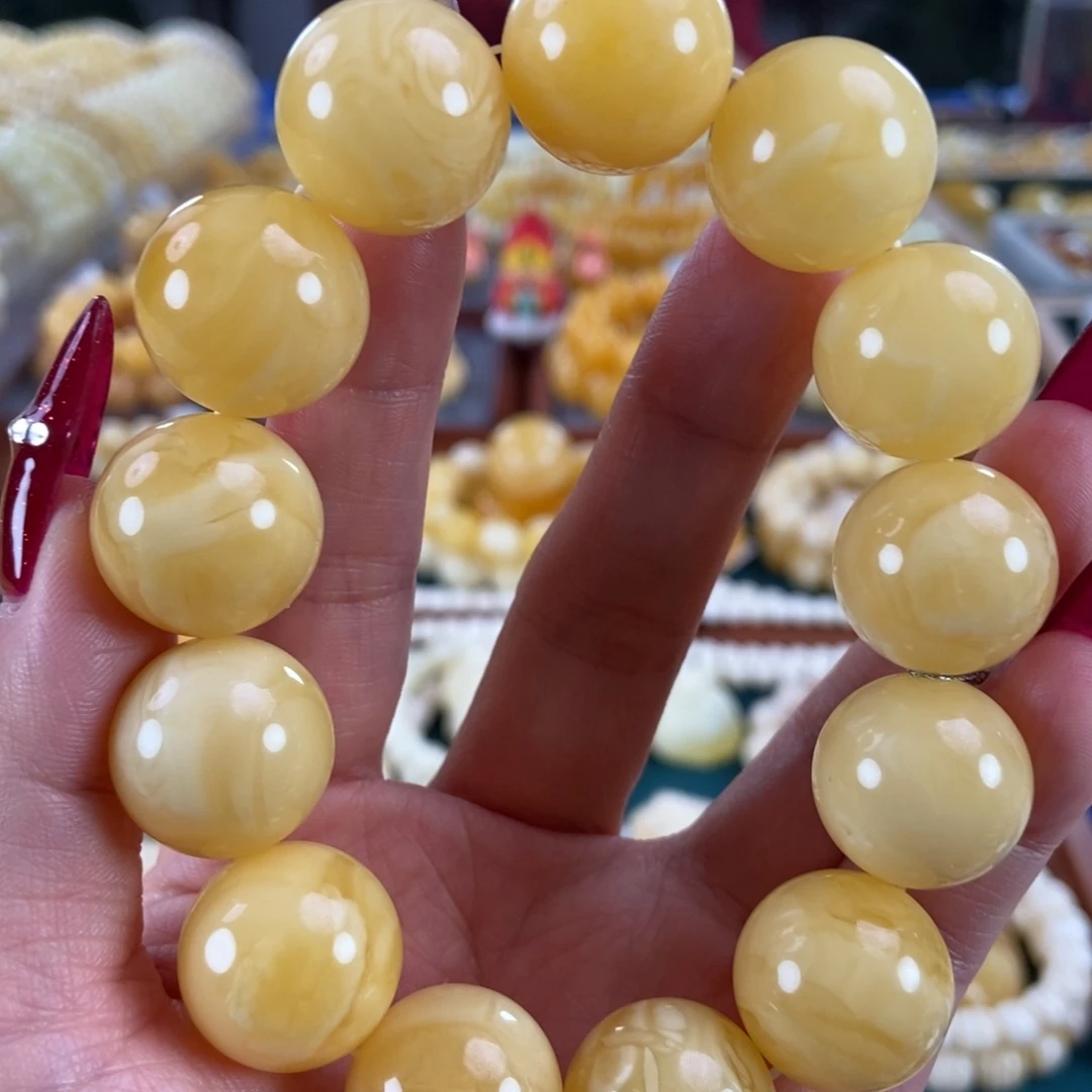 琥珀未镶嵌珠宝奇石18圆珠47.58