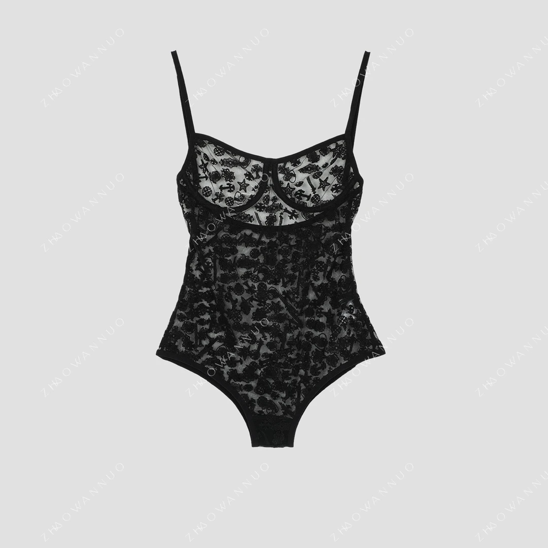 C*H25新款黑色蕾丝透视吊带NC0774