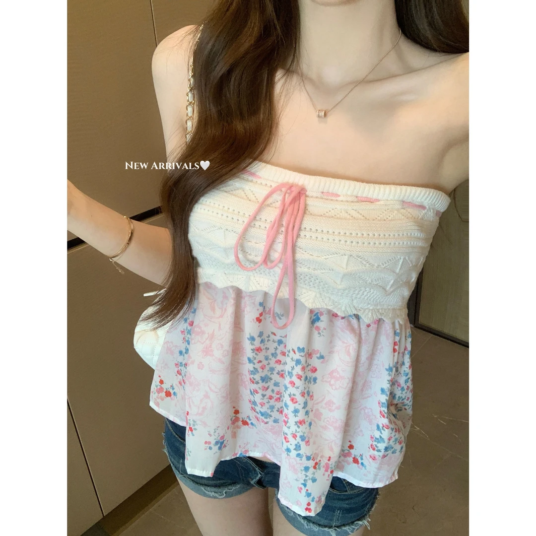 少女风bm风韩系背心吊带甜美小众夏季修身辣妹短款性感通勤露肩