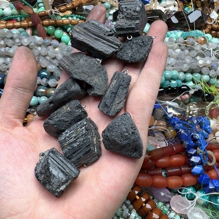 合金玛瑙/玉髓珠宝半成品2个碧玺原石吊坠