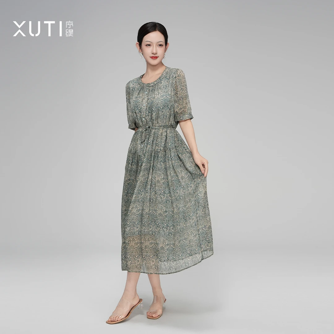 序缇新款夏季国复古风新中式女装桑蚕丝连衣裙H49-11000