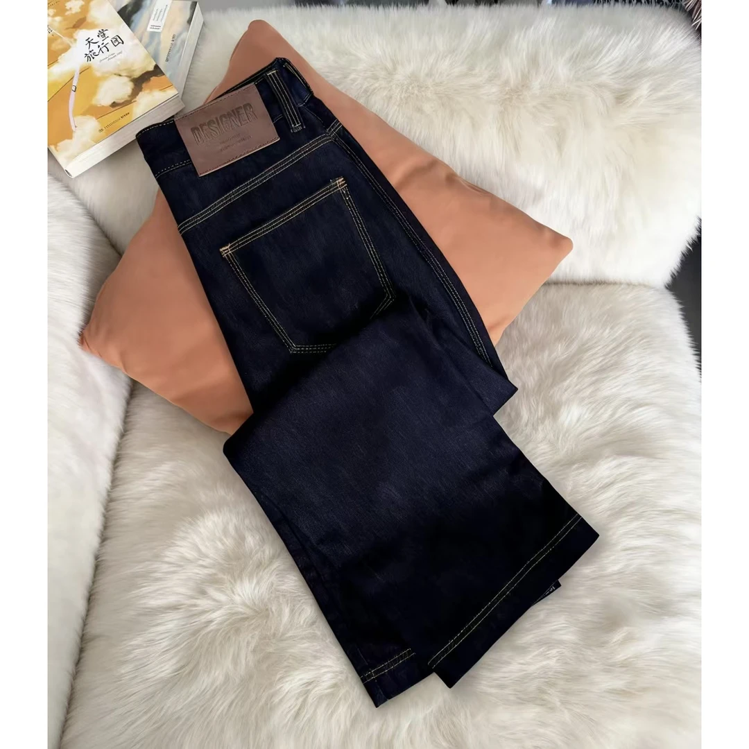 【现货+运费险】丹宁蓝三本针新款高腰牛仔裤女显瘦阔腿裤子