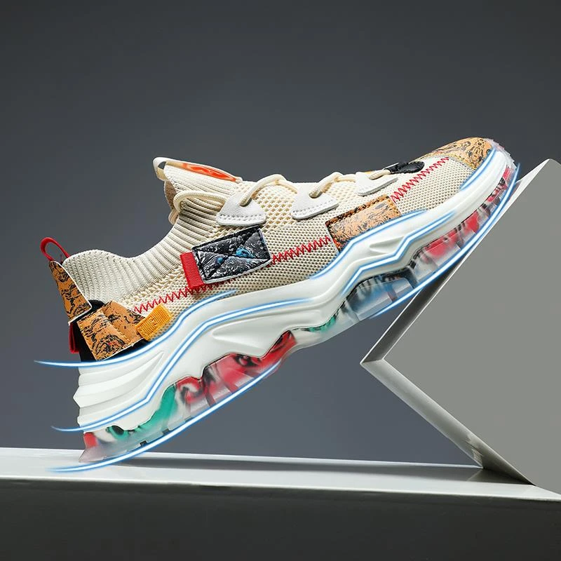 2025大码男鞋夏季透气飞织网面鞋休闲国潮运动鞋ins老爹袜子潮鞋