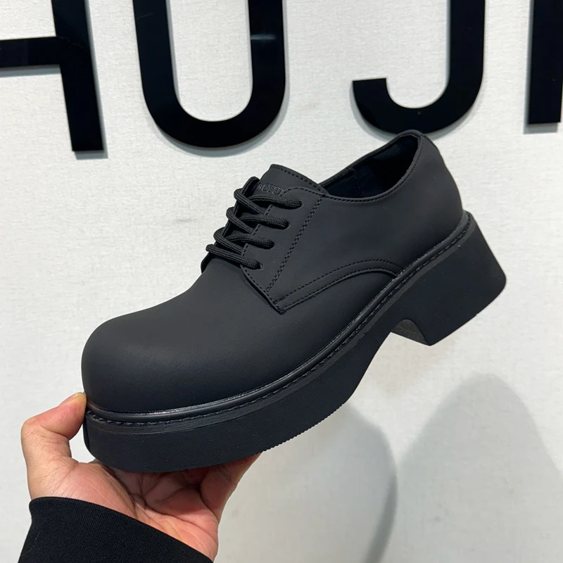 德比鞋厚底休闲皮鞋春季黑色皮鞋商务米奇大头圆头系带