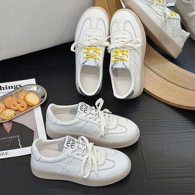 头层牛皮小白鞋女2025秋新款百搭软底女鞋洋气德训阿甘牛板鞋5588