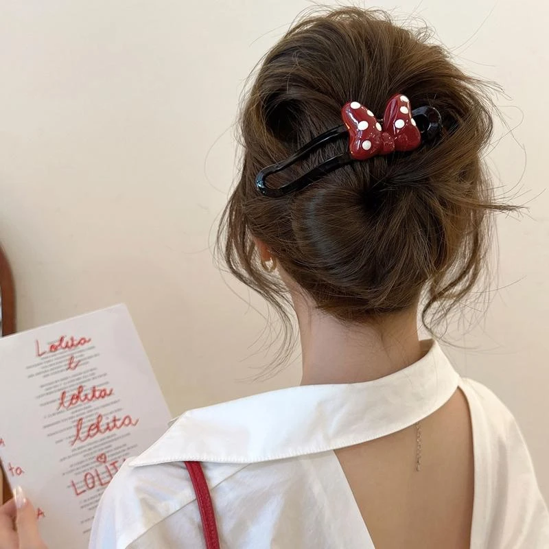 气质红色蝴蝶结鸭嘴夹女一字发抓后脑勺抓夹盘发夹小女孩网红