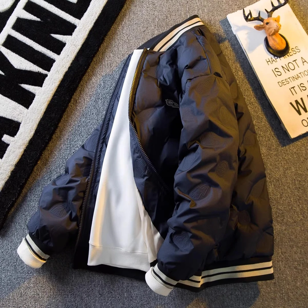 仓石一树美式潮牌轻薄款棒球领羽绒服男士冬季保暖宽松夹克外套