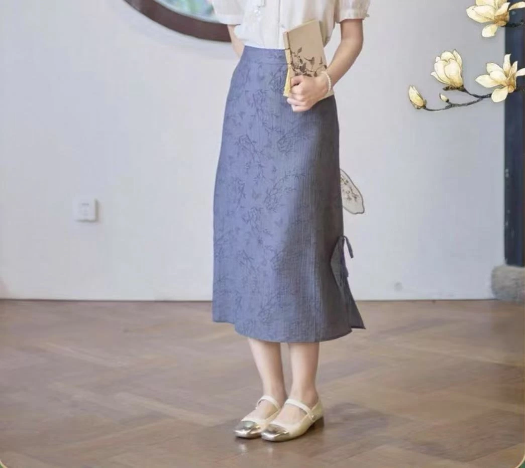 气质简约盘扣收腰连衣裙专柜撤柜25夏短袖裙子女