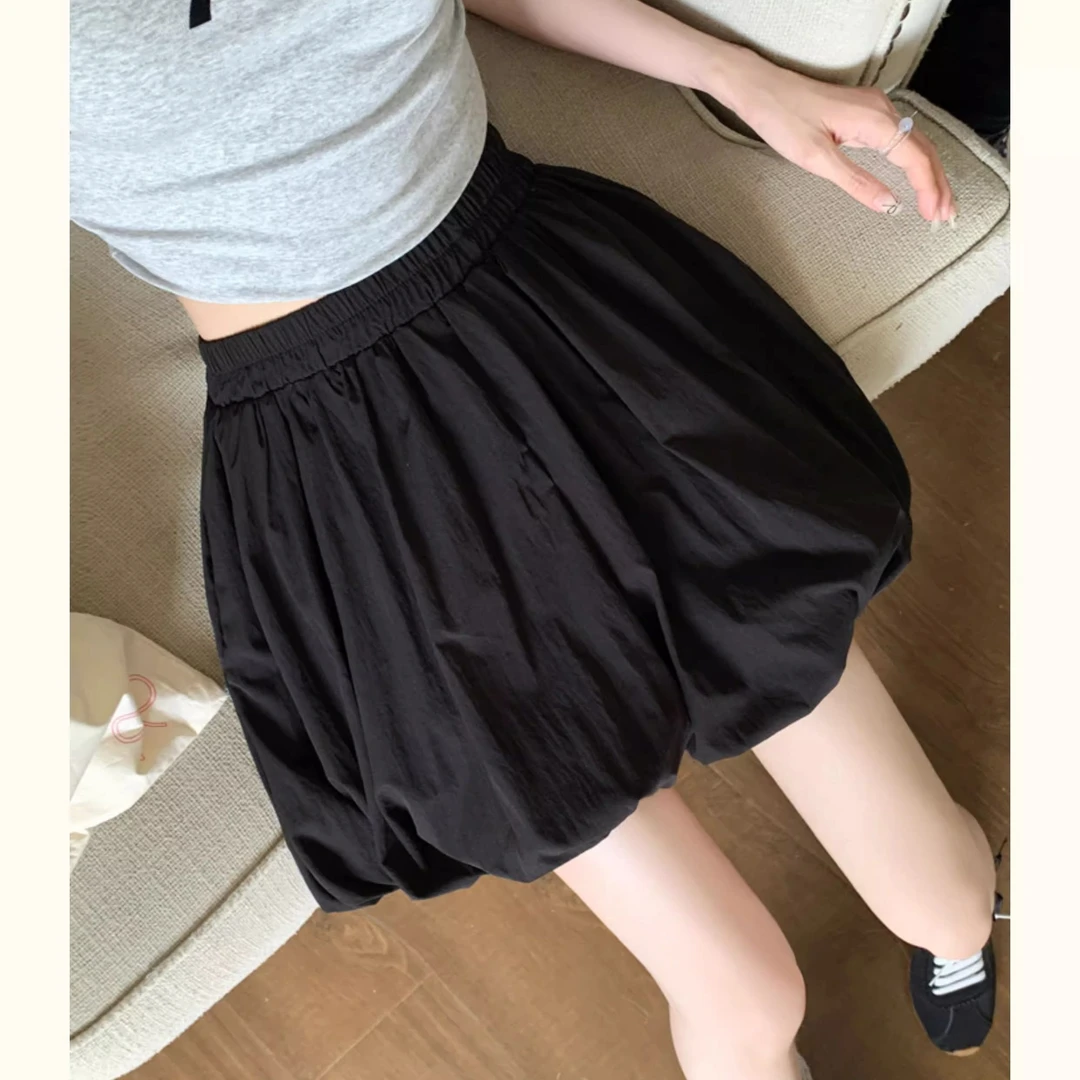 黑色蓬蓬花苞半身裙女2025夏季新款设计感高腰显瘦a字芭蕾裤裙子