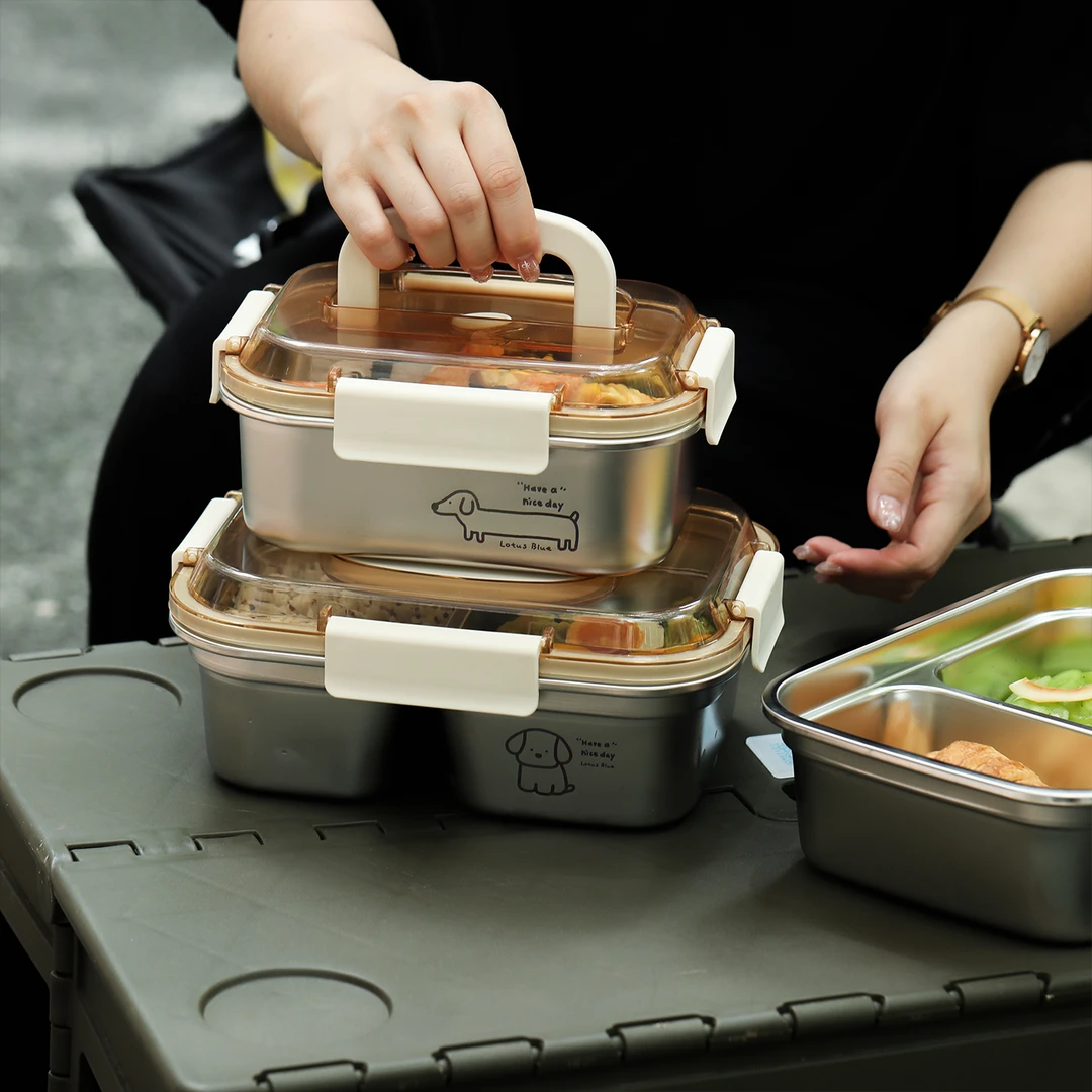 蓝莲花不锈钢保鲜盒轻便饭盒便携便当冰箱微波炉可加热办公室带饭