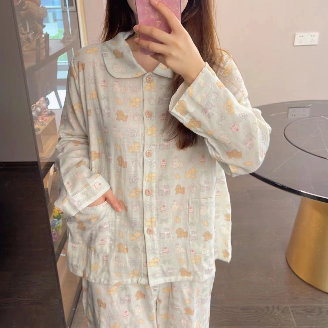 禾昊嘉仪【长袖套装】纯棉精梳棉双层纱睡衣可爱少女居家服休闲舒适