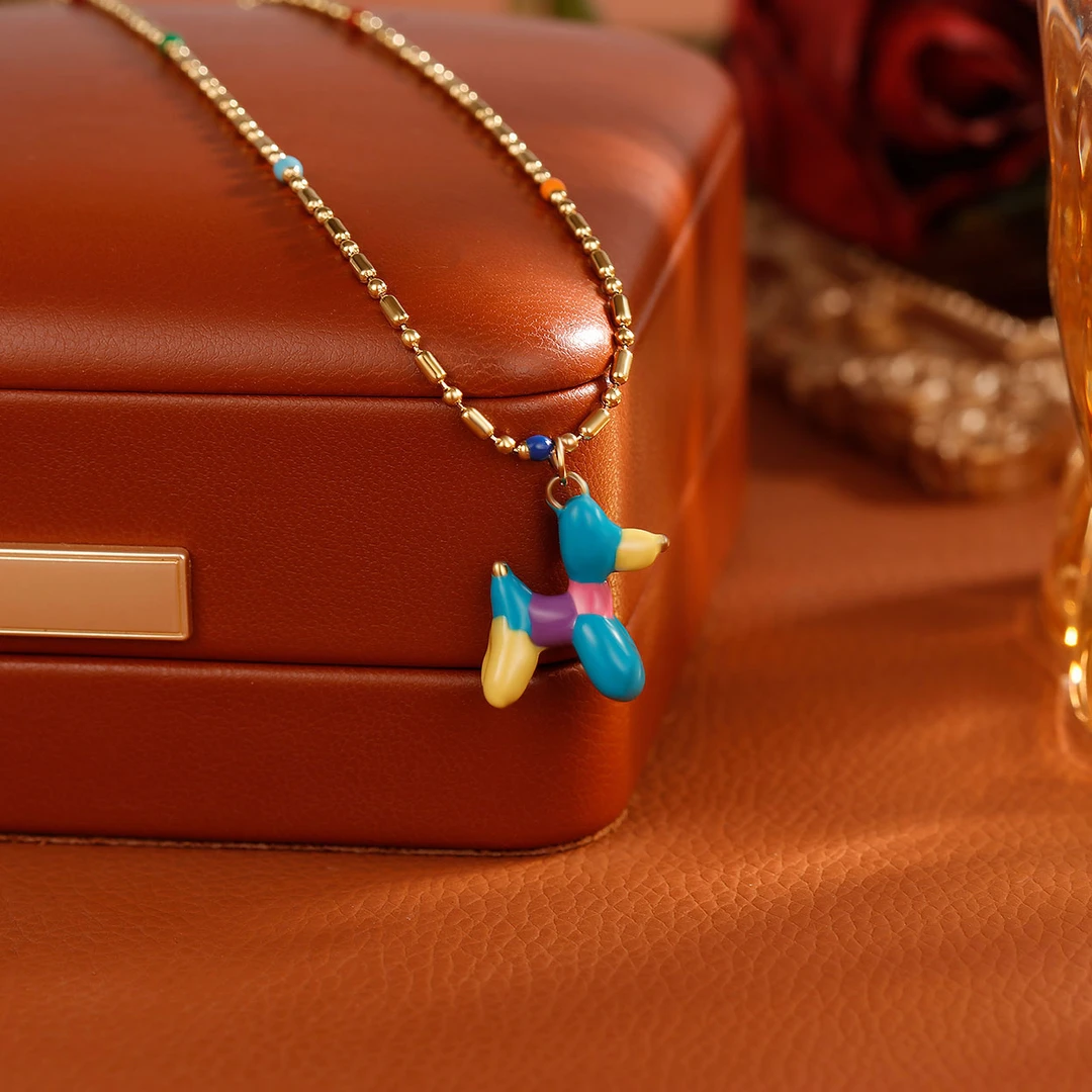 合金项链 【5409】夏天多巴胺小狗项链女气球狗吊坠饰品不掉色颈链