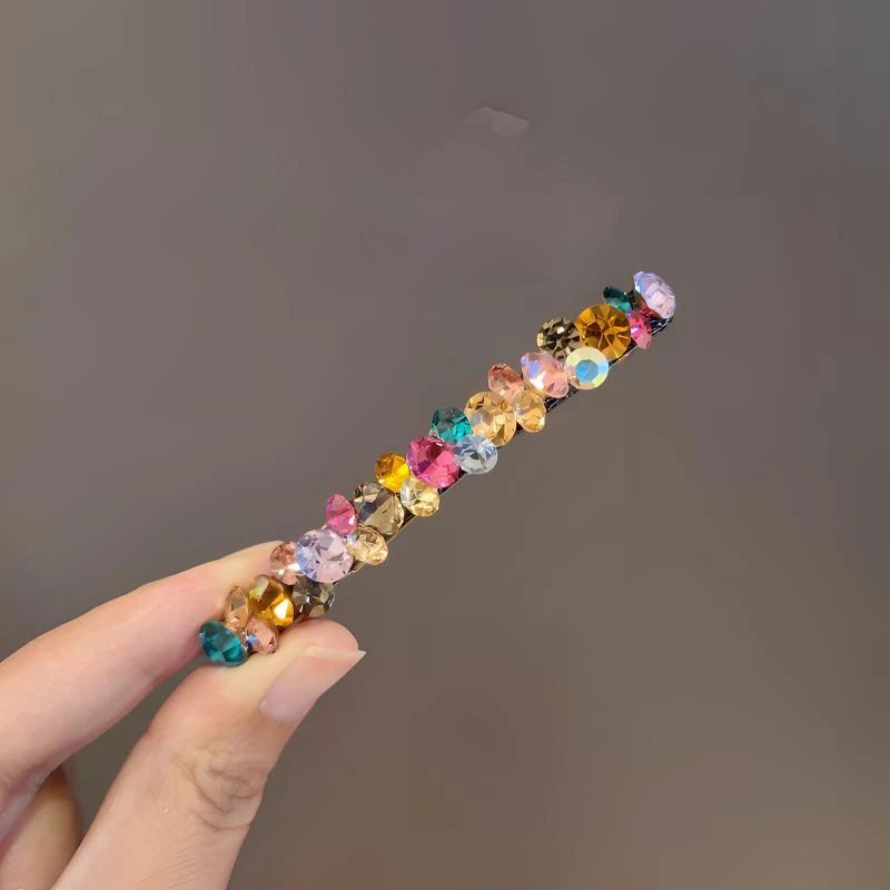 韩国8cm立钻弹簧夹气质简约刘海侧边夹彩色水钻顶夹百搭发夹发饰