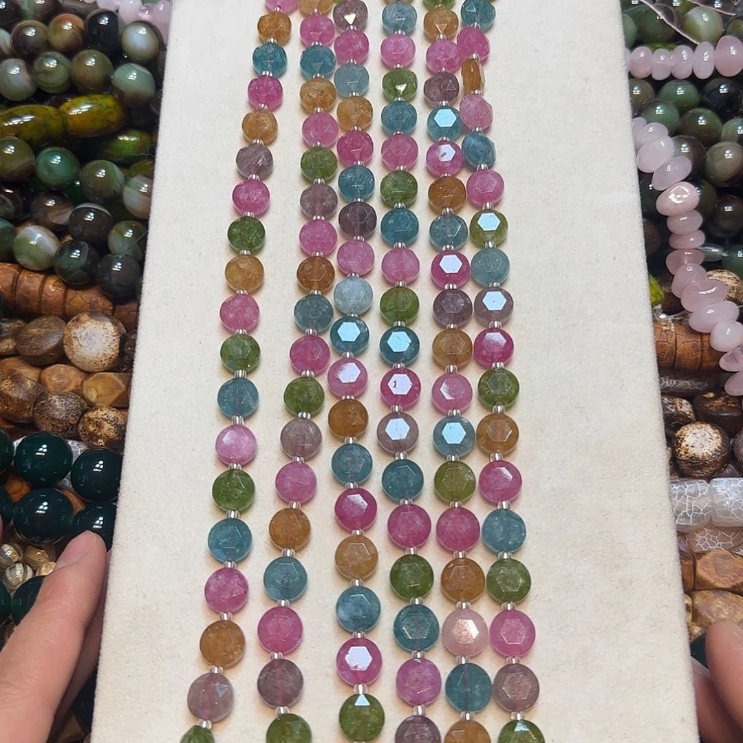 玛瑙/玉髓合金珠宝半成品10mm多宝切面一条