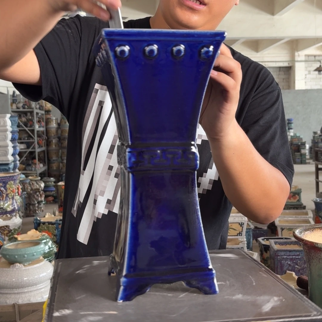 。一风堂石湾花盆 磕碰已补色 内11*29