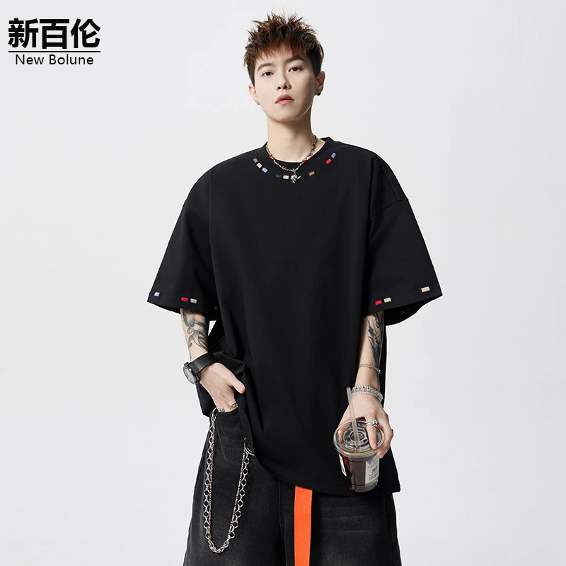 新百伦/NEW BOLUNE圆领短袖T恤男夏季薄款2025新款半袖黑色体恤衫