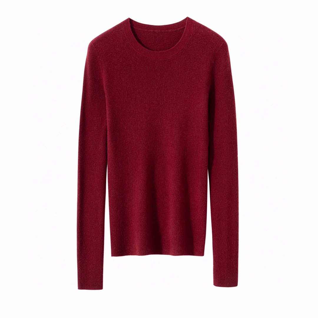 精纺羊绒16针一线成衣修身圆领女