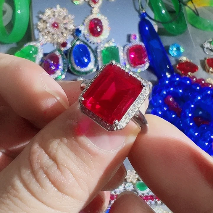 钨金红色蓝色满钻镶嵌