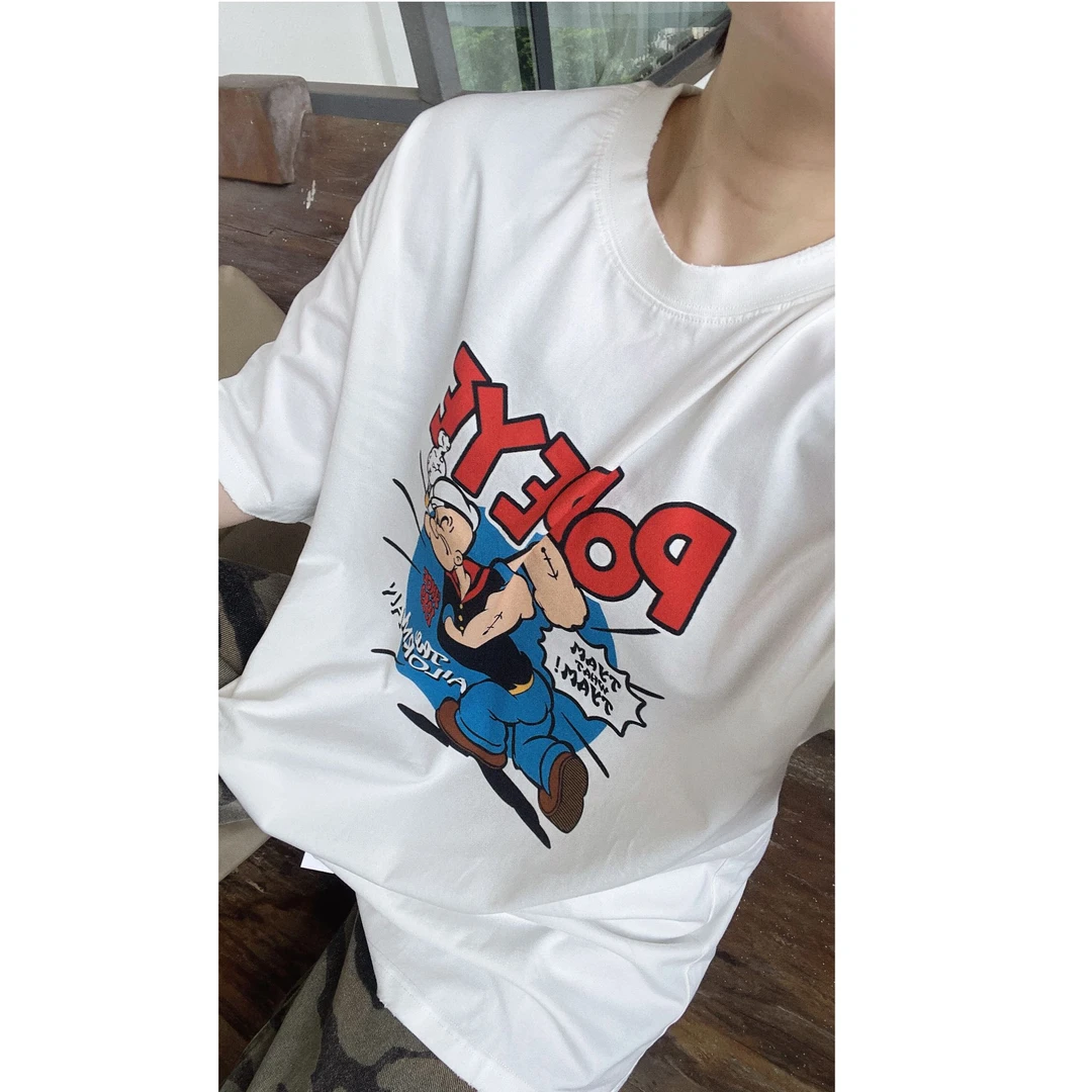 【影子】大力水手卡通休闲时尚百搭宽松圆领印花大版中长款夏季T恤