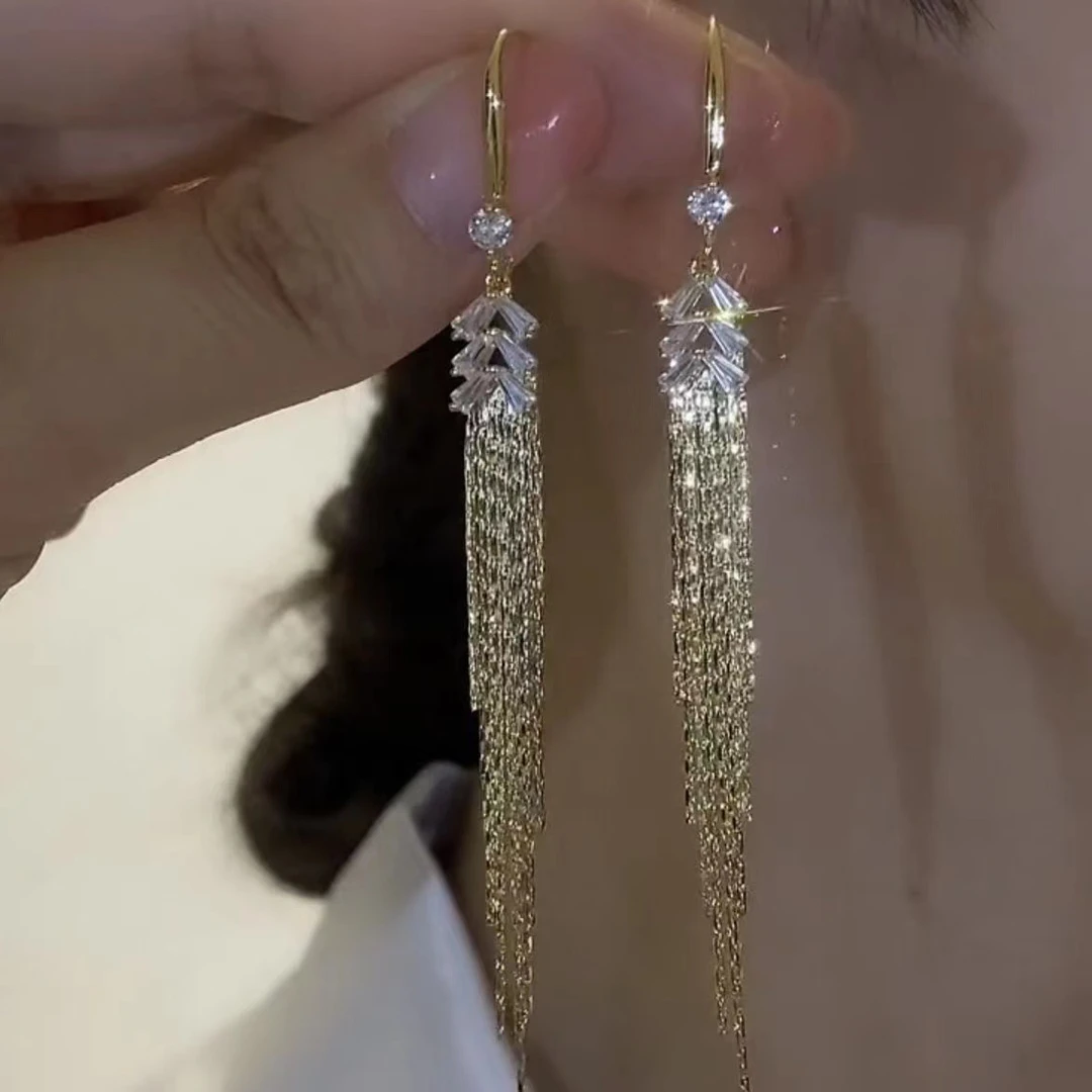 高端大气麦穗流苏耳环小众设计感百搭耳钩夏季超仙长款显脸瘦耳饰