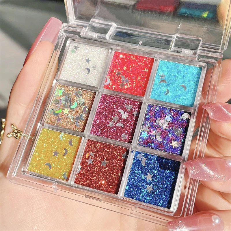 网红爆款六一化妆品九色眼影盘亮晶晶彩色亮片平价学生表演舞台妆