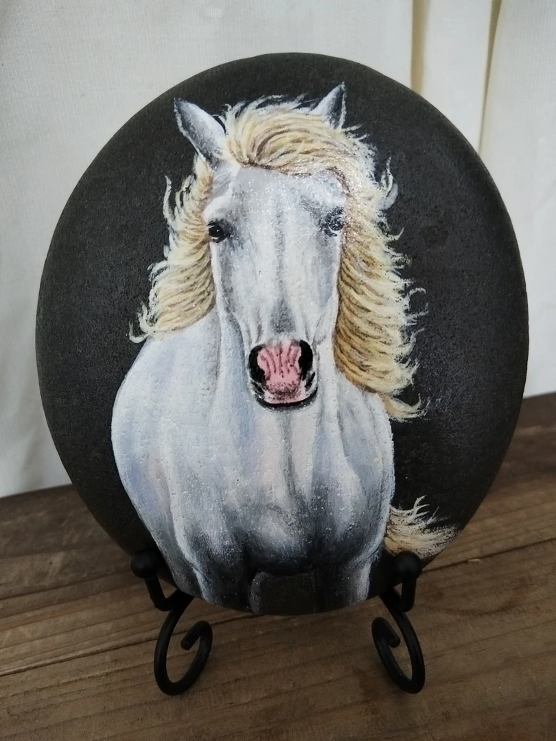 石头画马摆件生肖马马到成功