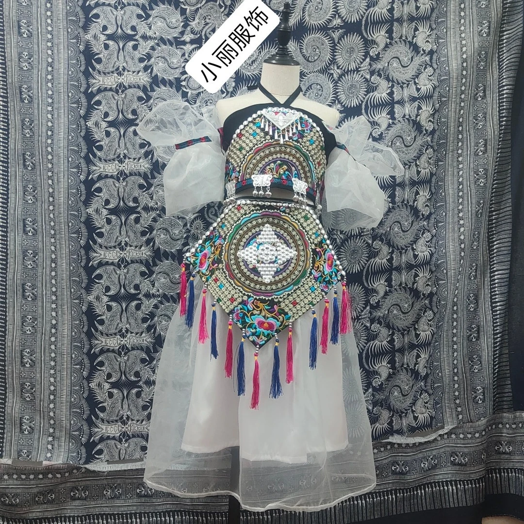 民族风服装套装苗族夏季演出服流苏女公主刺绣
