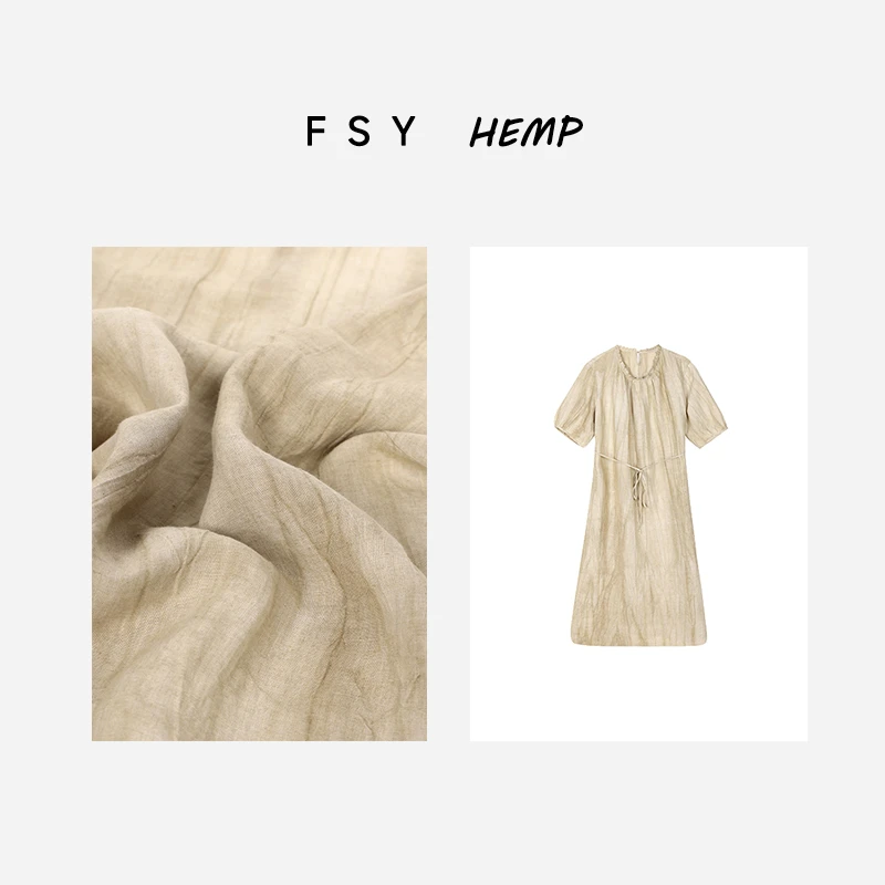 【享系列·初恋】手工扎染汉麻连衣裙老钱木耳领大气复古2025206